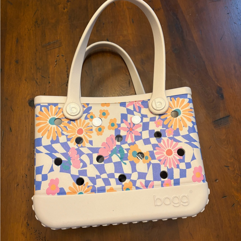 BOGG BAG Cream and Purple Floral Tote